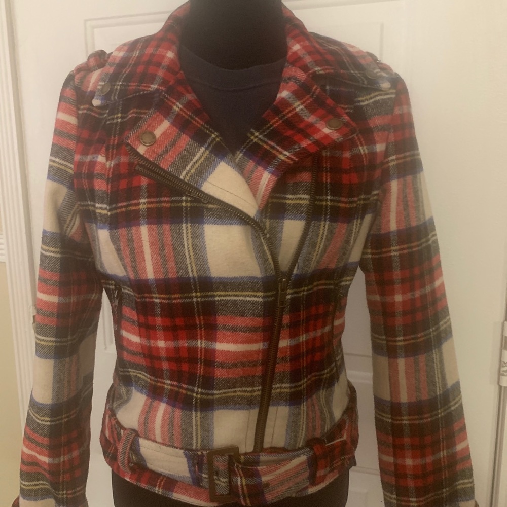 Heritage 1981 Red Plaid Wool-Blend Moto Jacket